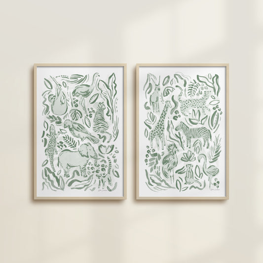 Safari Jungle Animals - Set of 2 Illustrations