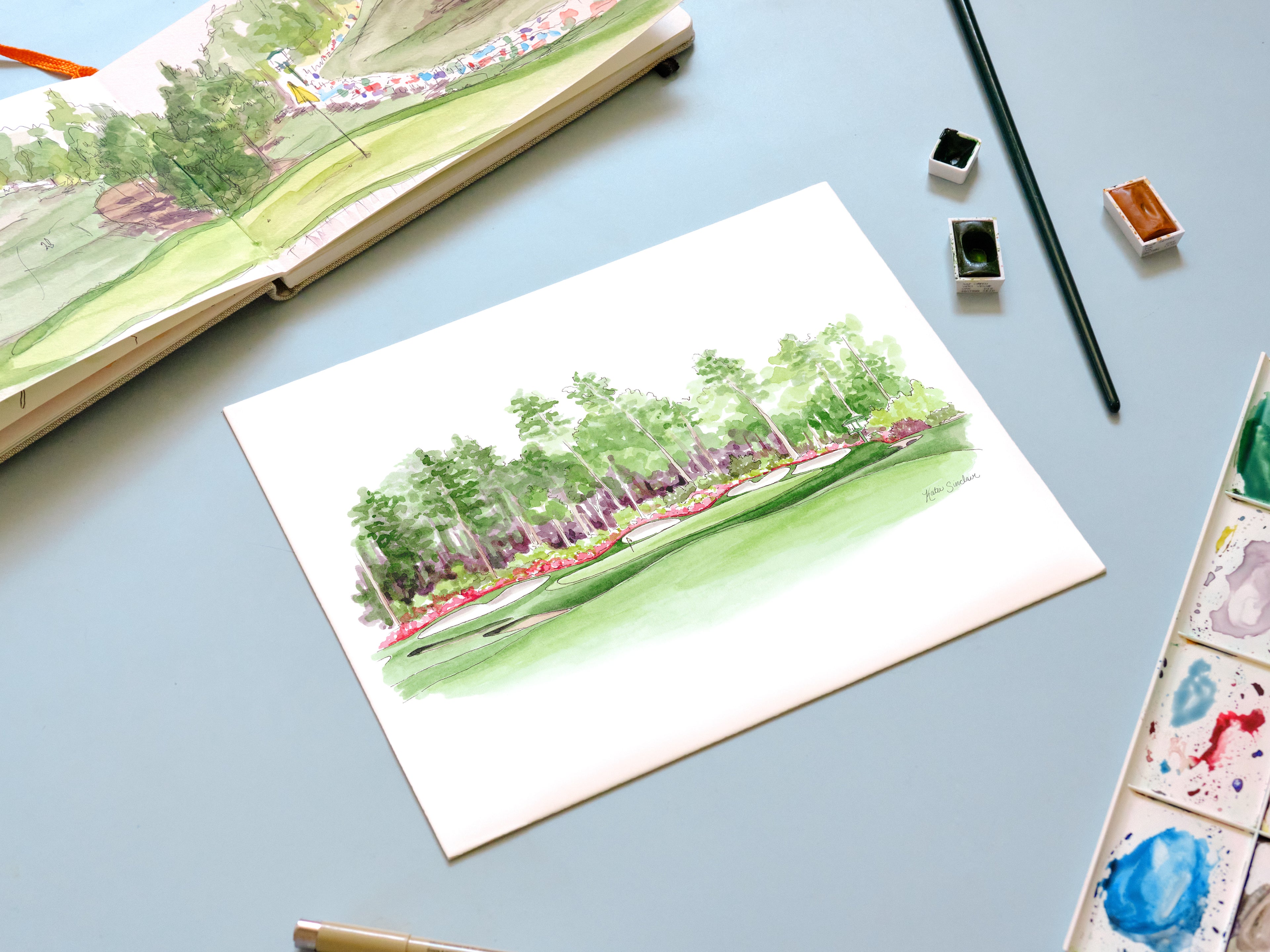No. 13 Azalea showing handmade watercolor art for kids with lush greenery and colorful floral borders for a playful, colorful home