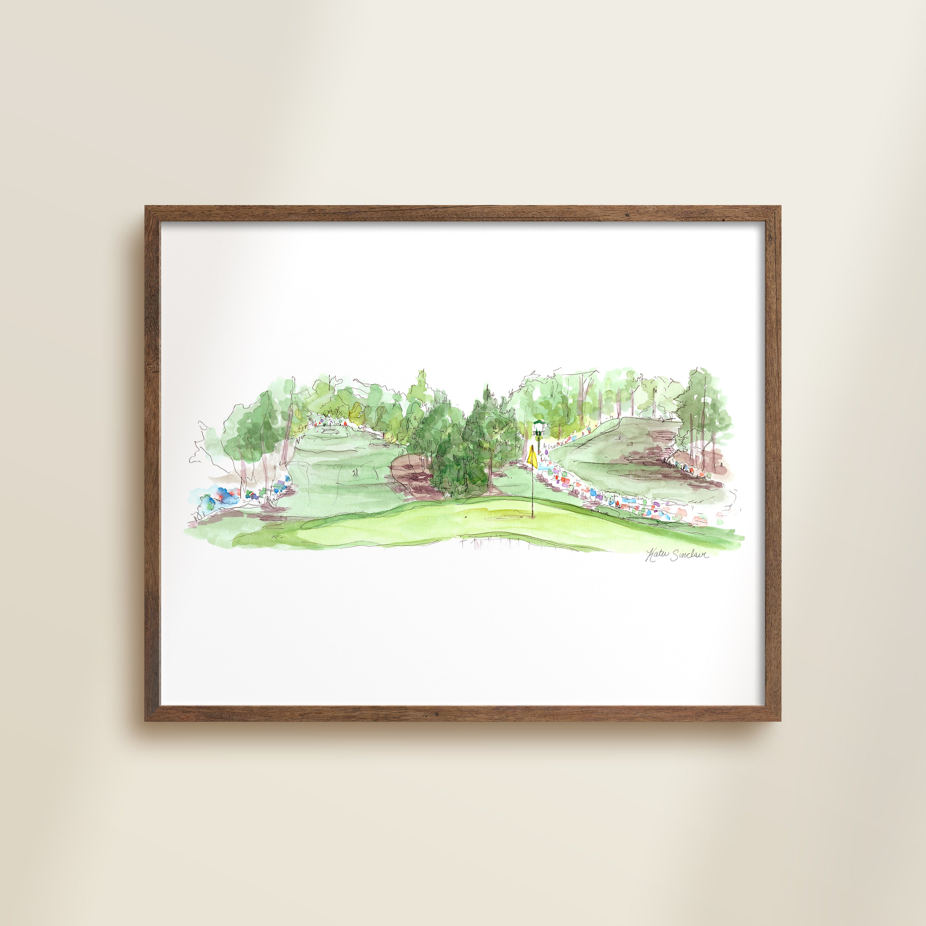 No.7 Pampas and No.3 Flowering Peach handmade watercolor art for kids featuring playful golf course green for a colorful home
