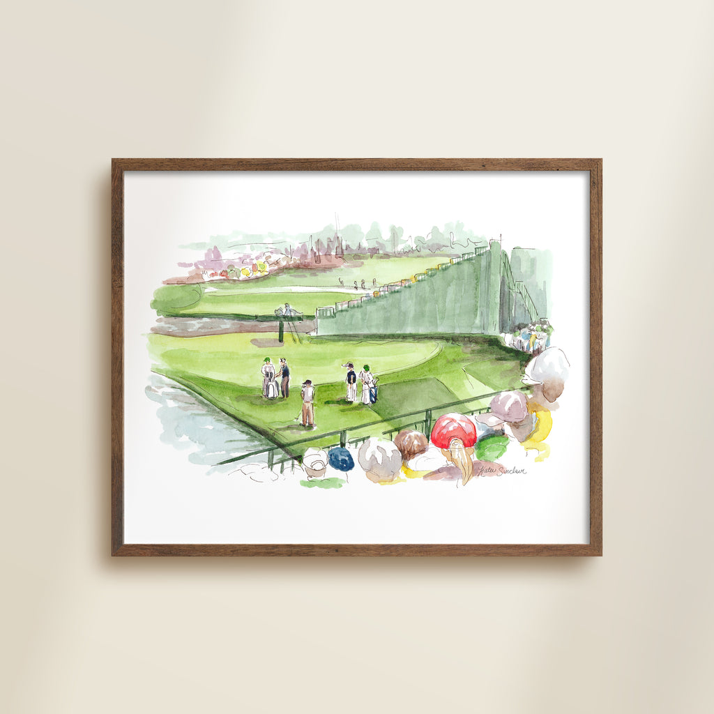 No.16 Redbud Water handmade watercolor art for kids featuring golf practice scene watercolor art for a playful colorful home