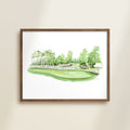 golf landscape fairway view from green watercolor archival print in wooden frame by Katie Sinclair