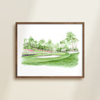 golf landscape green watercolor archival print in wooden frame by Katie Sinclair