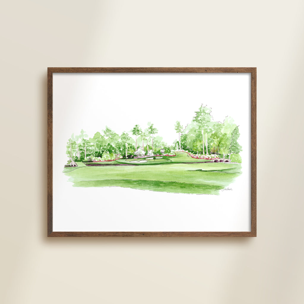 golf landscape georgia watercolor archival print in wooden frame by Katie Sinclair
