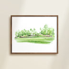golf landscape georgia watercolor archival print in wooden frame by Katie Sinclair