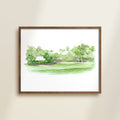 golf landscape watercolor archival print in wooden frame by Katie Sinclair