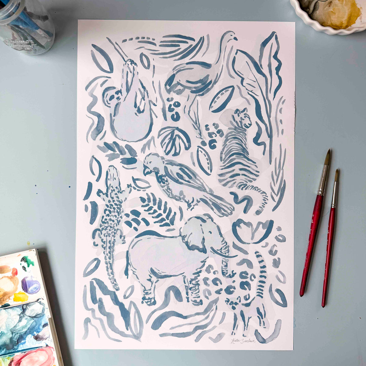 Safari Elephant Seconds Print – 12x18, Soft Blue, Premium Archival Matte