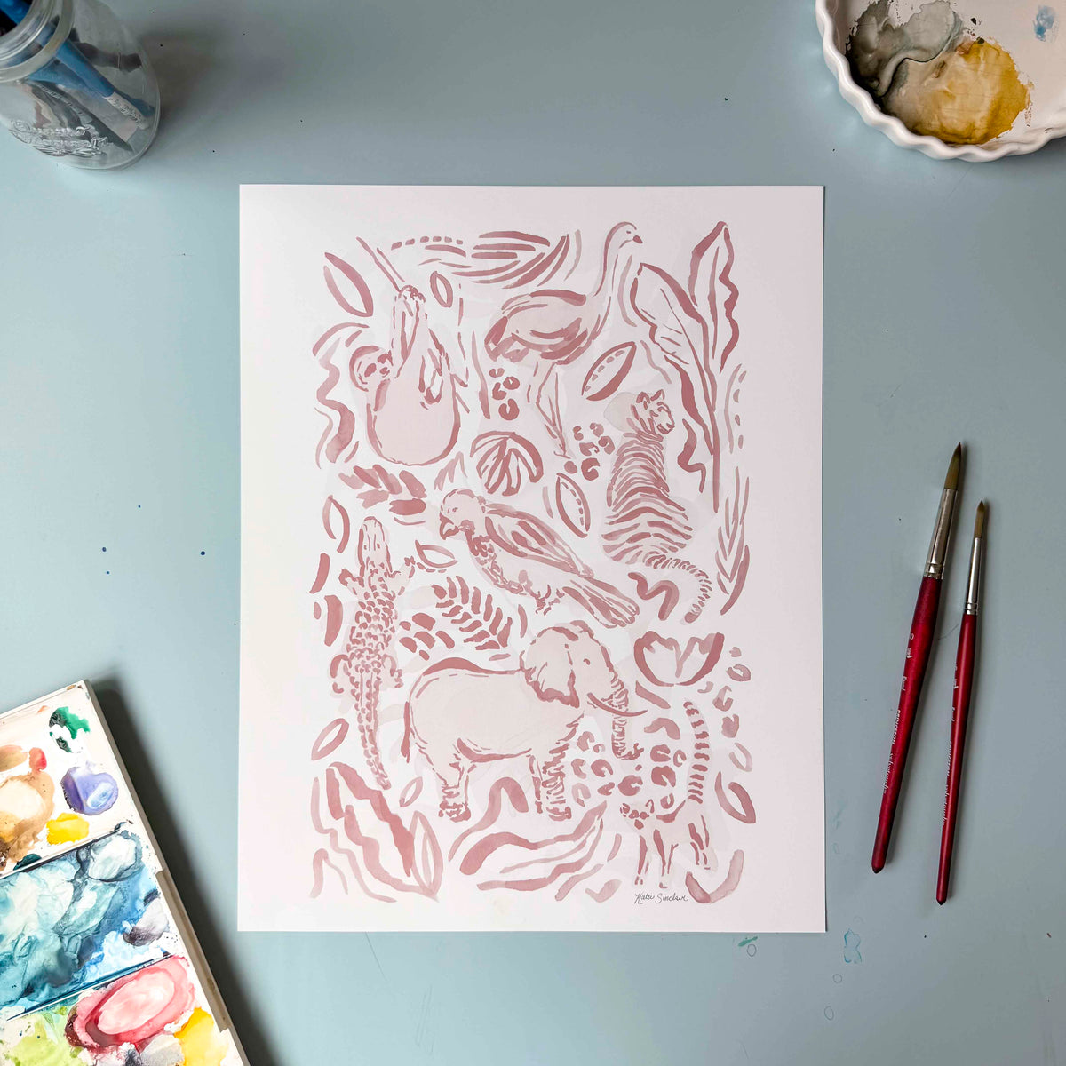 Safari Elephant Seconds Print – 11x14, Soft Pink, Premium Archival Matte