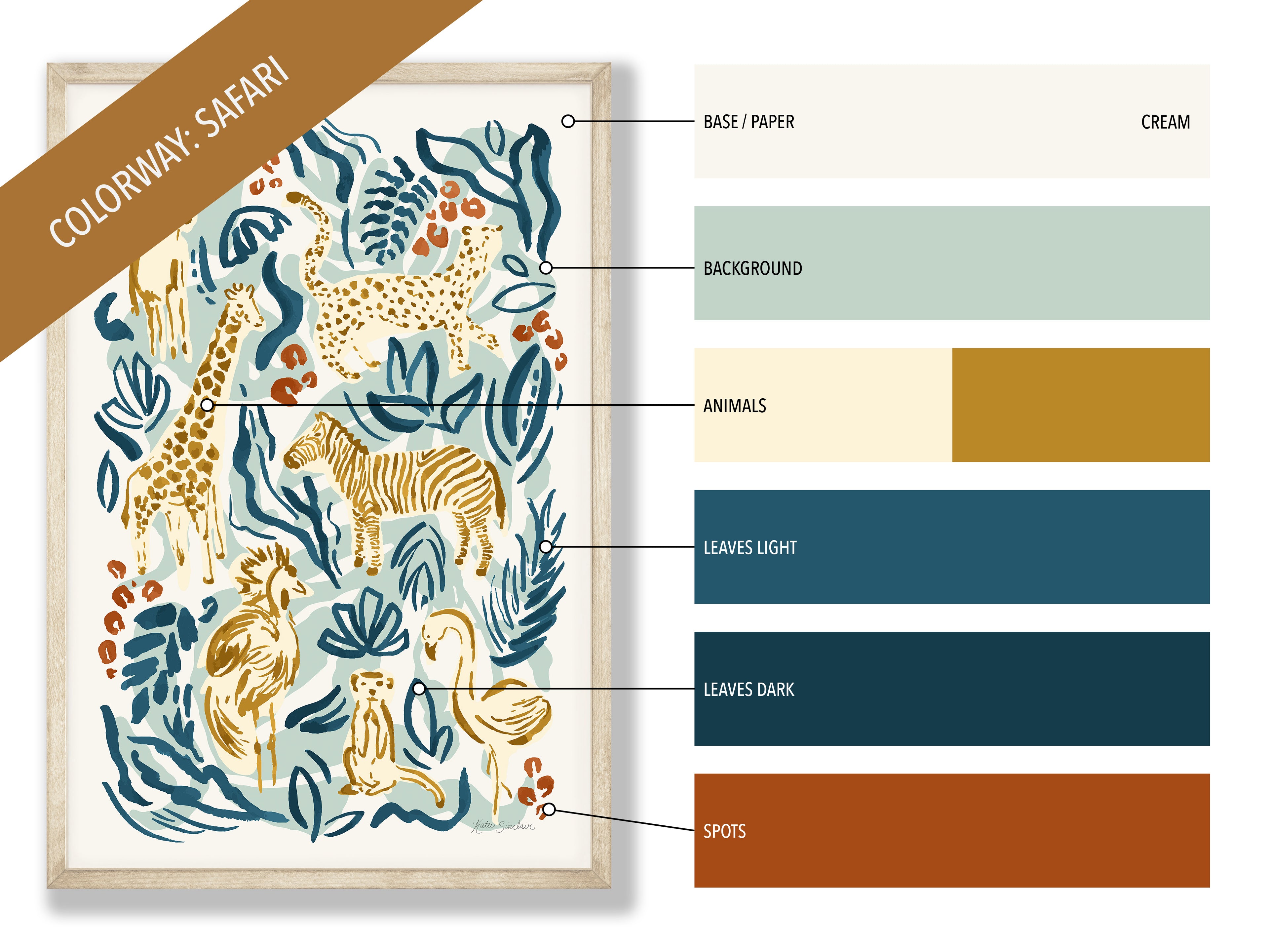Safari Jungle - Zebra print showing the Safari blues, golds, and terracotta  colorway tones.