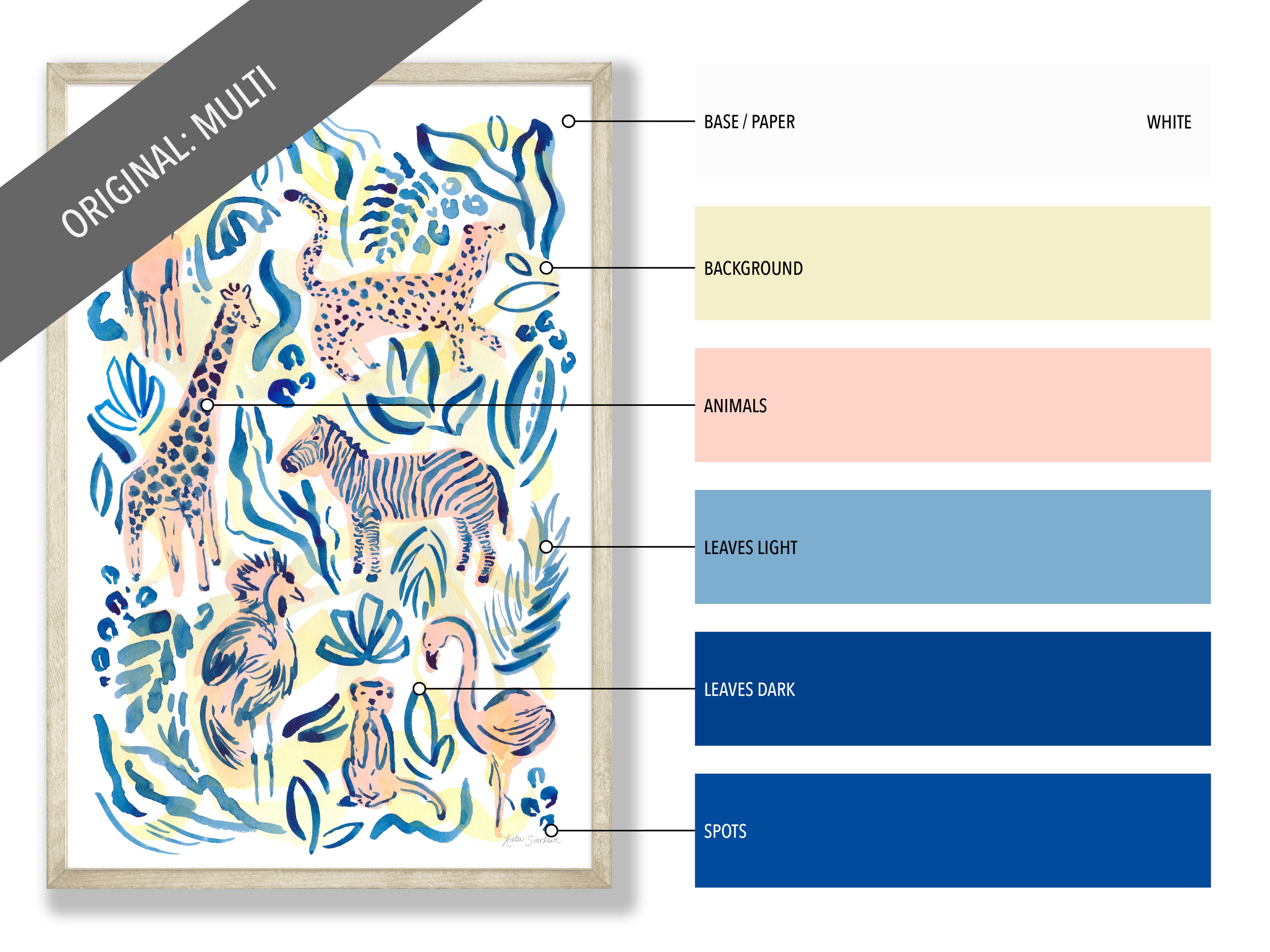 Safari Jungle - Zebra print showing the Multi blue and pink colorway tones.