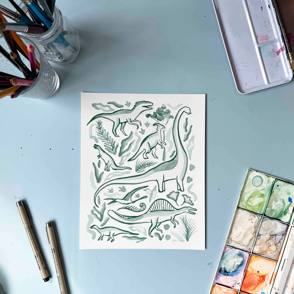 Dinosaur Giants Seconds Print – 8x10, Forest Green, Breathing Color Pura Smooth