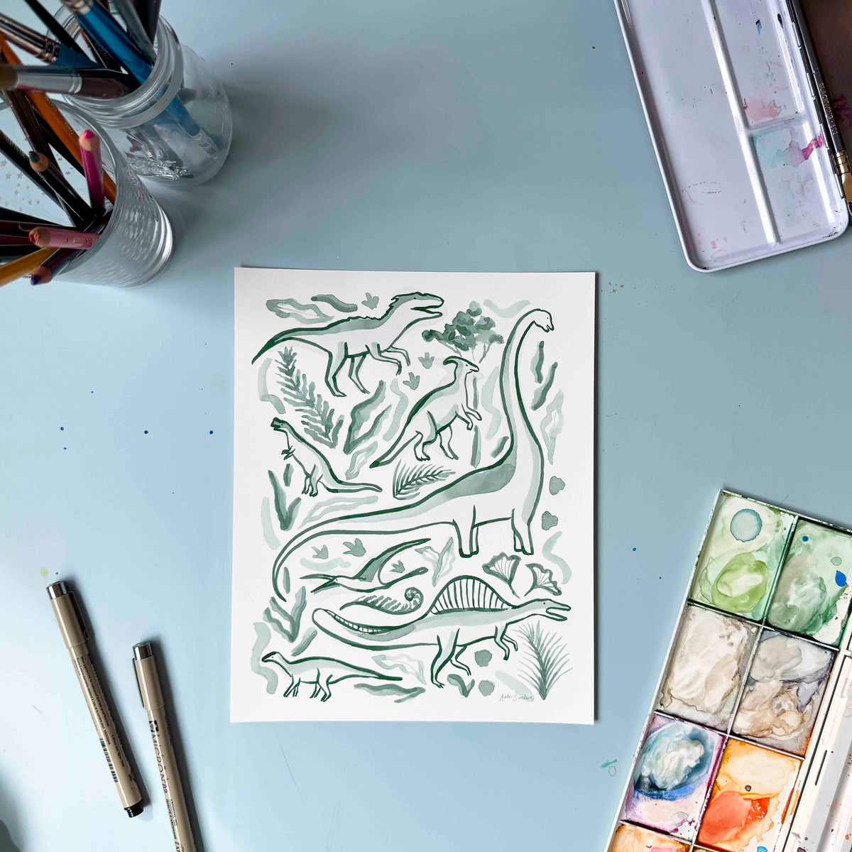 Dinosaur Giants Seconds Print – 8x10, Forest Green, Breathing Color Pura Smooth