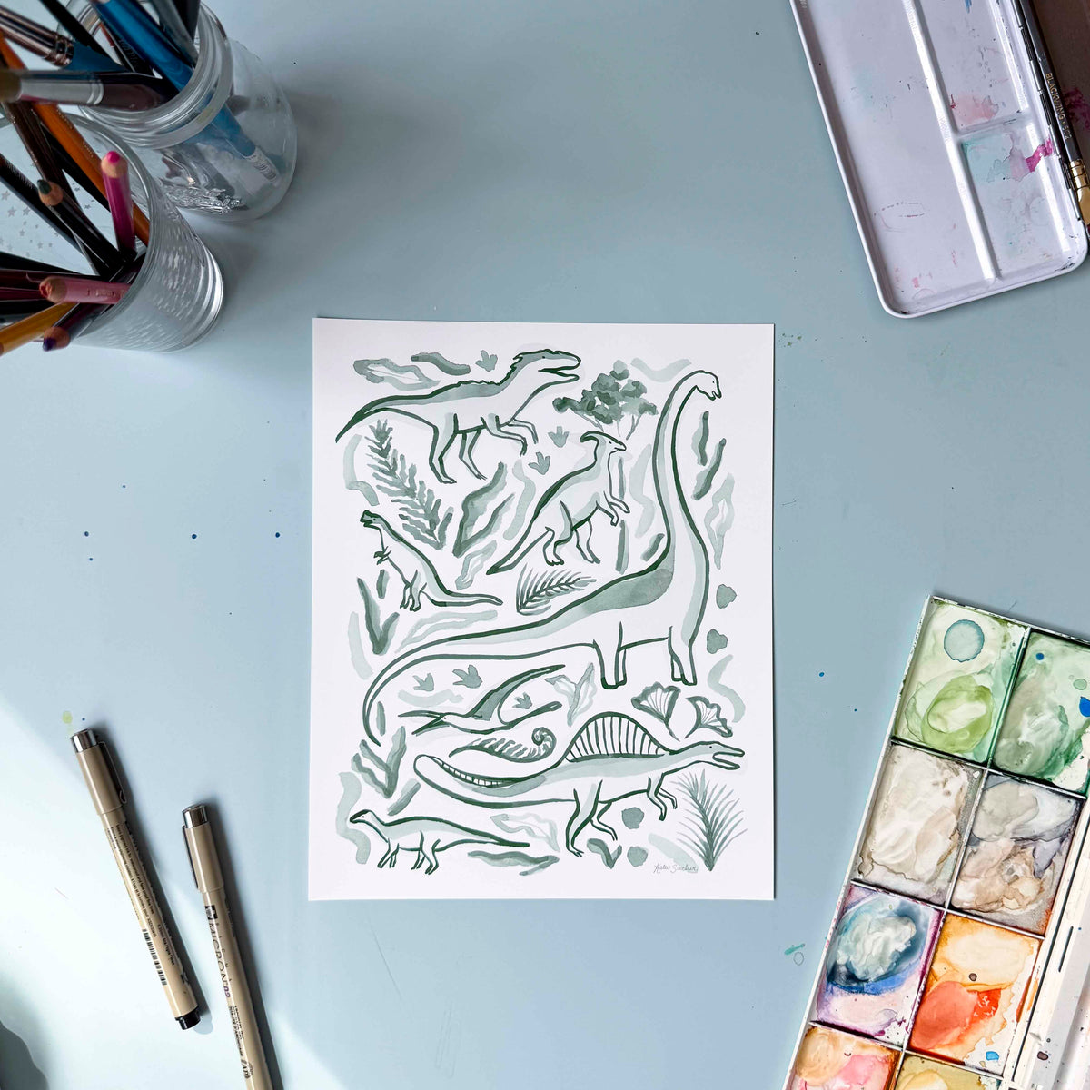 Dinosaur Giants Seconds Print – 8x10, Forest Green, Premium Archival Matte