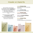 Informational graphic about printable art dimensions and ratios on a beige background.