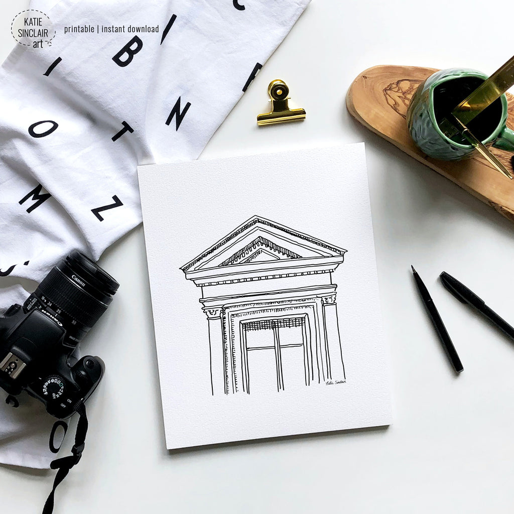 Florence Palazzo Sketch delicate pen drawing capturing Italian architecture handmade watercolor art for a playful colorful home