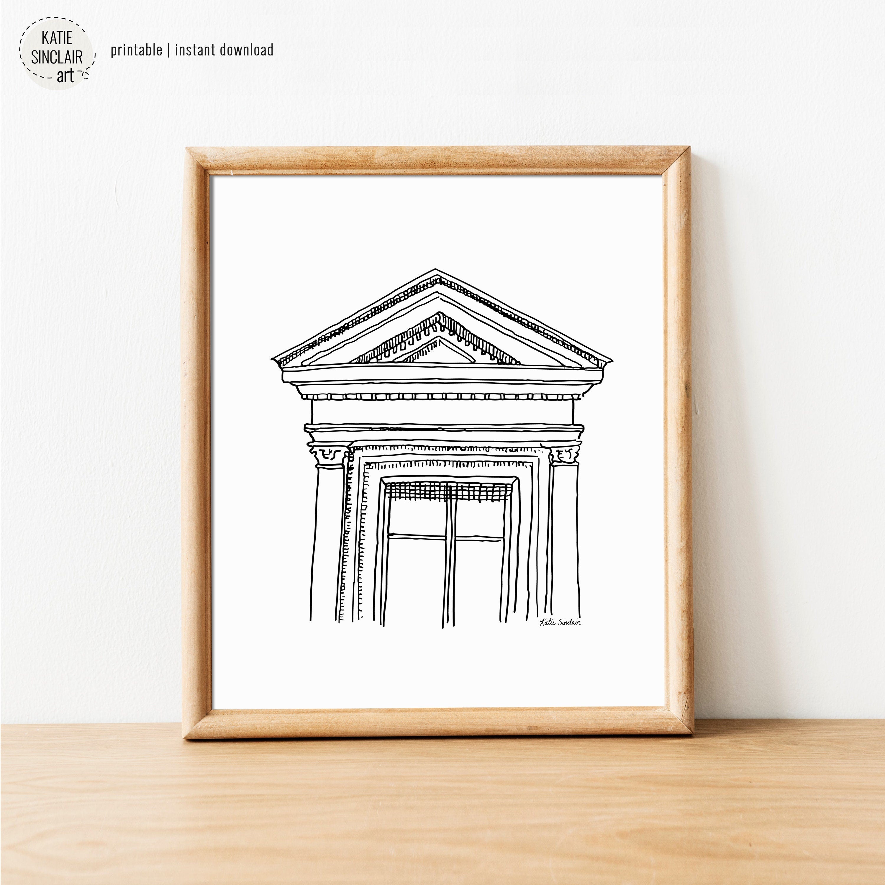 Florence Sketch Series featuring a detailed black and white pen drawing of Florentine architectural doorway design
