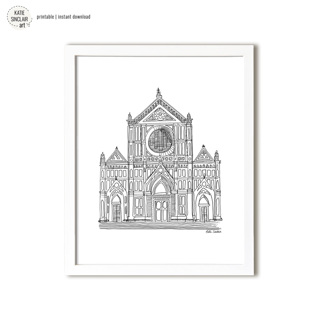 Santa Croce Sketch handmade watercolor art for kids featuring delicate pen architecture for a playful colorful home