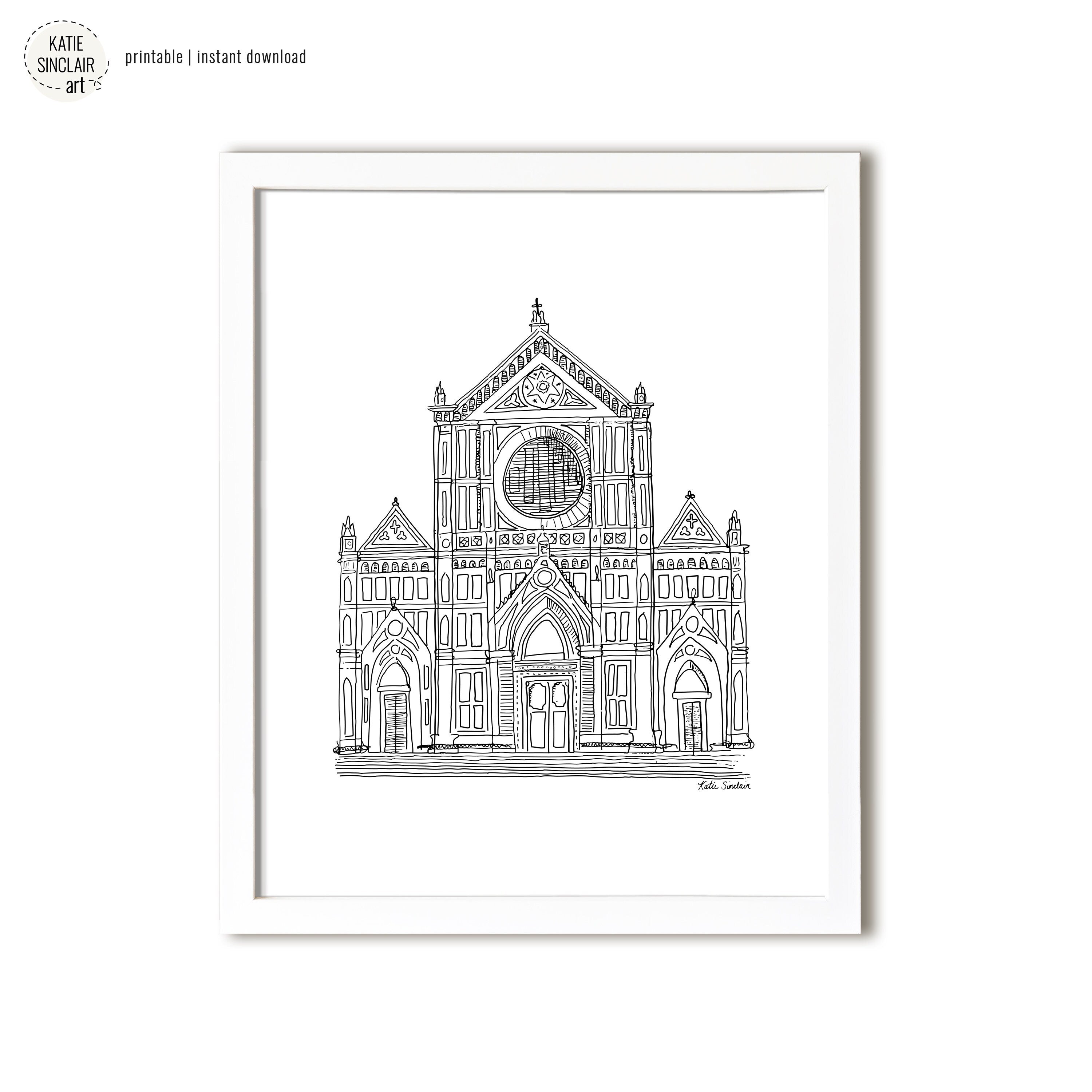 Santa Croce Sketch handmade watercolor art for kids featuring delicate pen architecture for a playful colorful home