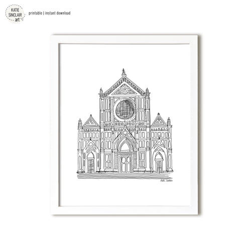 Santa Croce Sketch handmade watercolor art for kids featuring delicate pen architecture for a playful colorful home
