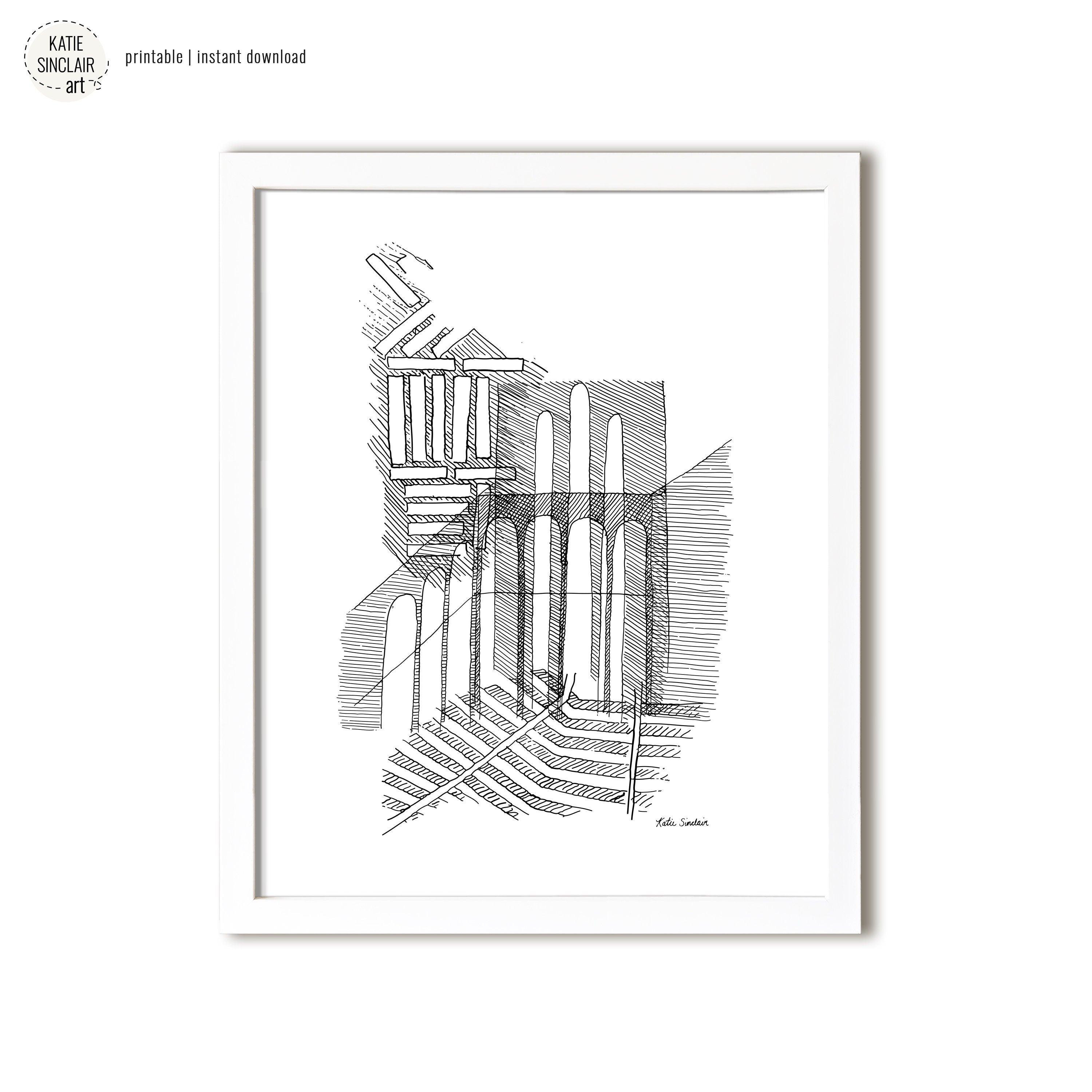 Patterns of Tuscany showcasing intricate black and white pen drawing inspired by Tuscan city architectural details