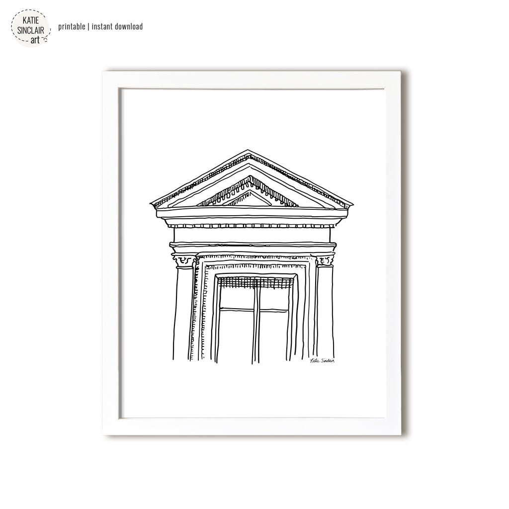 Florence Palazzo Sketch delicate pen drawing capturing architectural details for a playful, colorful home watercolor art for kids