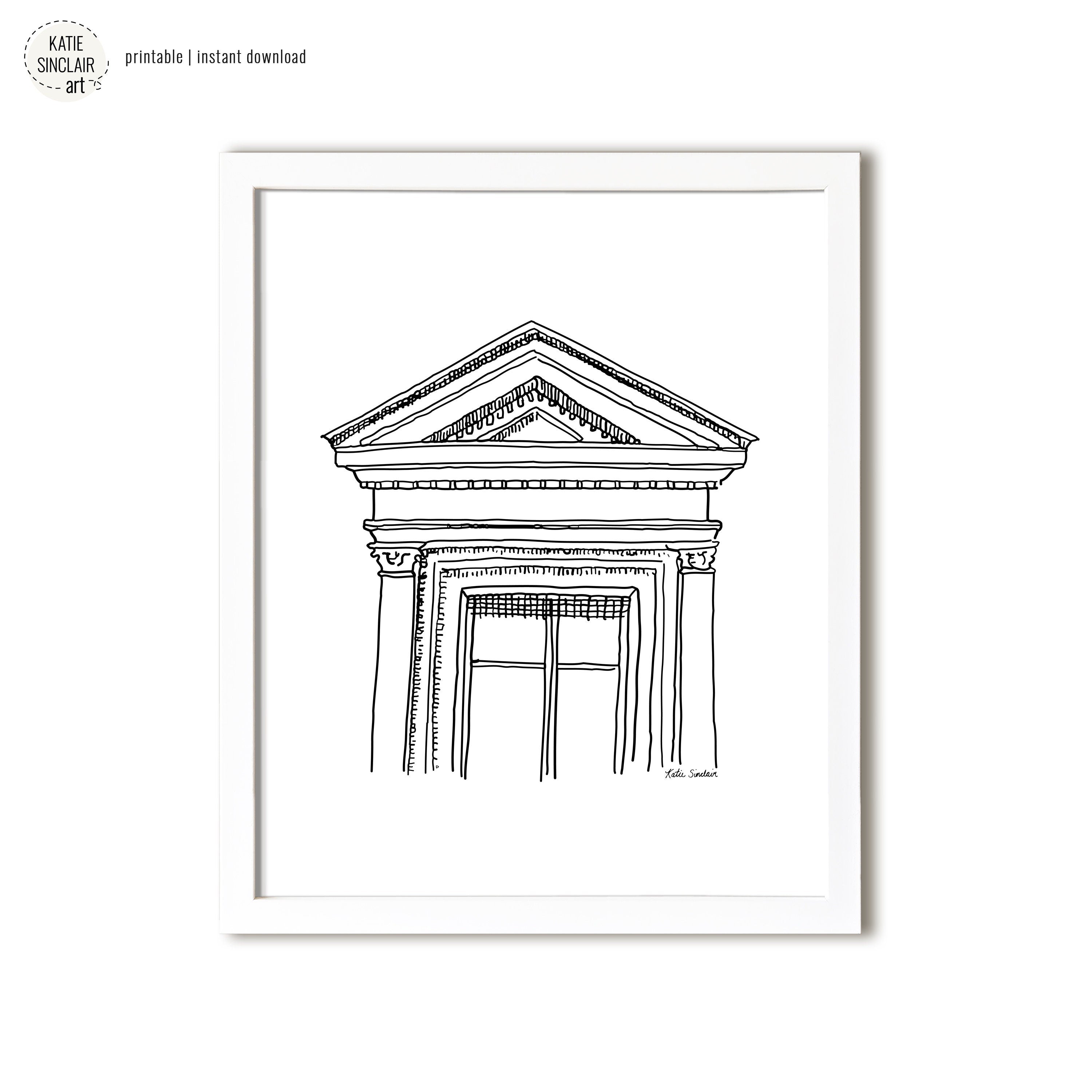 Florence Palazzo Sketch delicate pen drawing capturing architectural details for a playful, colorful home watercolor art for kids