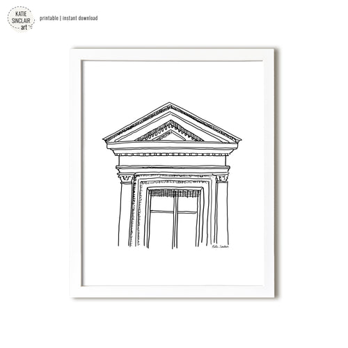 Florence Palazzo Sketch delicate pen drawing capturing architectural details for a playful, colorful home watercolor art for kids