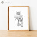 Florence Sketch Series featuring delicate black and white pen drawing of Florentine architecture for a playful colorful home