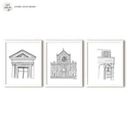 Florence Sketch Series featuring delicate black and white pen drawings of iconic Italian architecture for a playful, colorful home