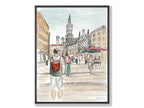 Munich Marienplatz handmade watercolor art for kids capturing lively city architecture watercolor art for a playful, colorful home