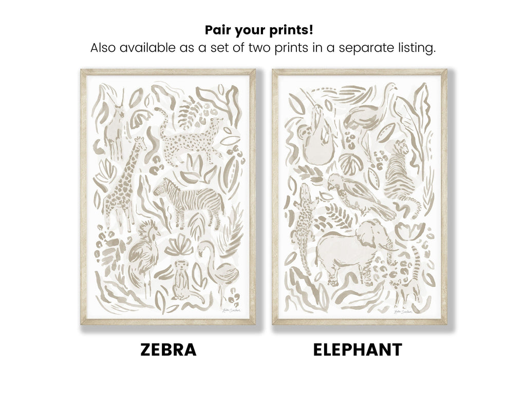 Safari Jungle Animals - Elephant featuring handmade watercolor art for a playful, colorful home nursery watercolor art print