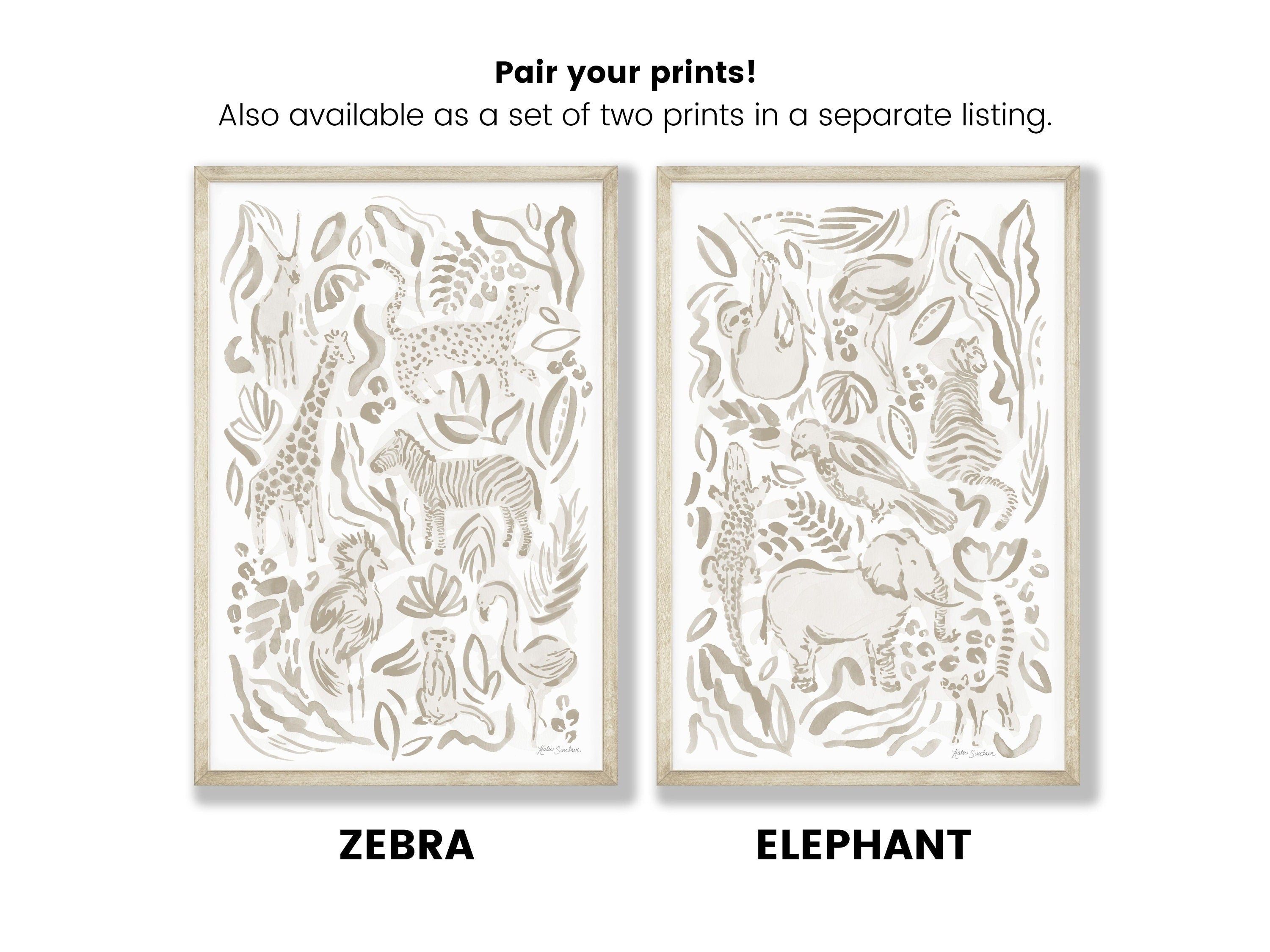 Safari Jungle Animals - Elephant featuring handmade watercolor art for a playful, colorful home nursery watercolor art print